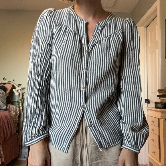 Striped Button-Up Blouse - Picture 3 of 11